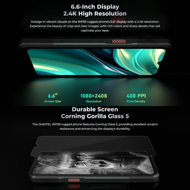 Teléfono robusto Oukitel WP39 Pro 5G, 6 GB + 256 GB, visión nocturna, identificación de huellas dactilares, MediaTek Dimensity 6100+ Octa Core de 6,6 pulgadas, NFC, OTG, red: 5G, WP39 5G