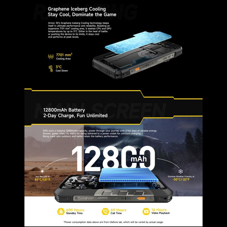 Ulefone Armor 30 12GB+512GB Teléfono Rugerizado Visión Nocturna IP68 6.95 Pulgadas 4G