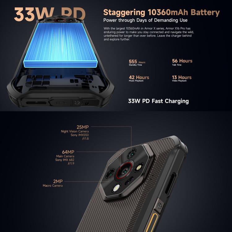 Ulefone Armor X16 Pro 8GB 256GB Teléfono Rugged con Visión Nocturna y 5G