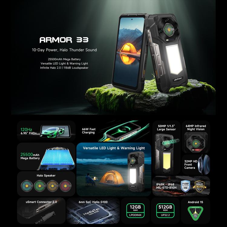 Ulefone Armor 33 Teléfono Resistente 12GB+512GB 6.95in 4G by Ulefone