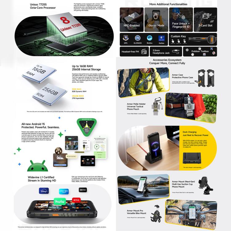 Ulefone RugKing Rugged Phone 8GB+256GB IP68 Android15 4G