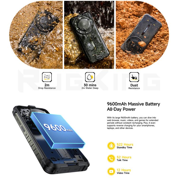 Ulefone RugKing Rugged Phone 8GB+256GB IP68 Android15 4G