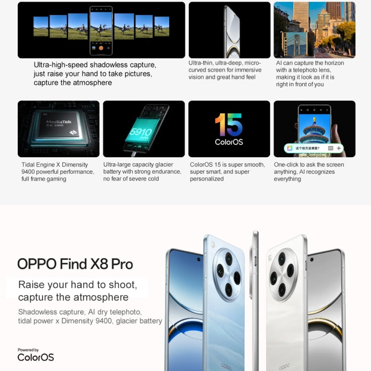 Teléfono OPPO Find X8 Pro AI, 16GB+512GB, 5G, Cámara 50MP