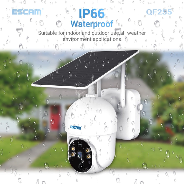 ESCAM QF255 Cámara Solar WiFi 2MP Detección PIR Exterior HD Resistente