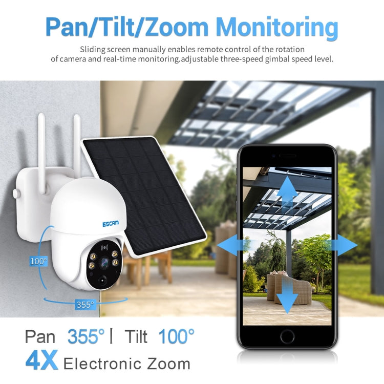 ESCAM QF255 Cámara Solar WiFi 2MP Detección PIR Exterior HD Resistente