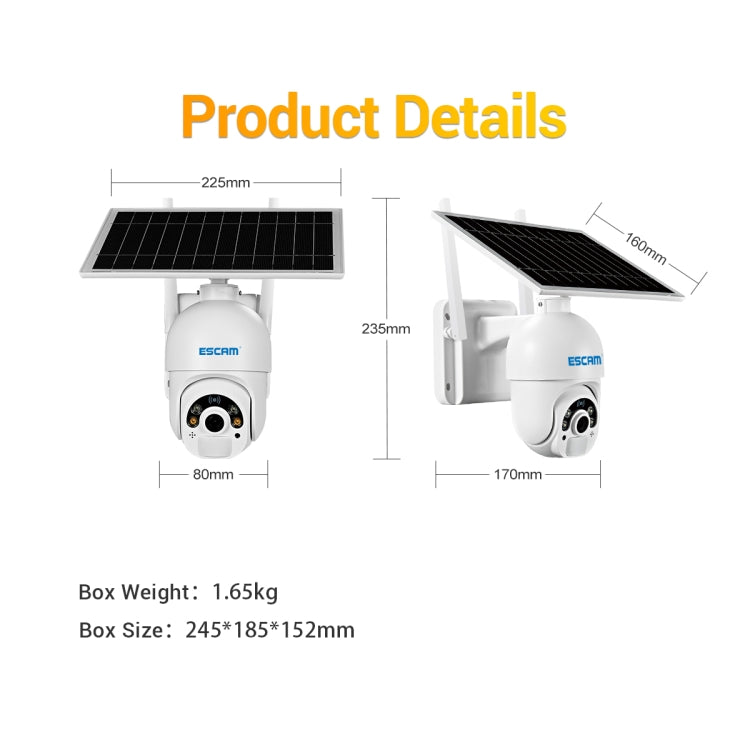 Escam QF450 HD Cámara IP 4G Energía Solar 128GB TF
