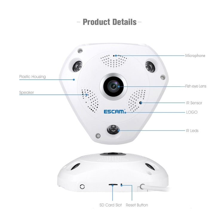 Escam Shark QP180 Camara IP Lente Ojo De Pez 360 Grados