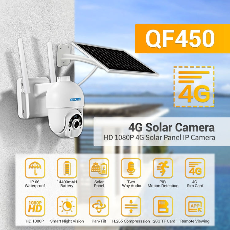 Escam QF450 Cámara IP HD 1080P 4G Exterior Resistente 128GB