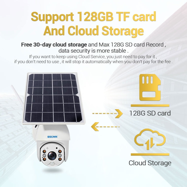 ESCAM QF280 Cámara IP PT Con Panel Solar WiFi 1080P