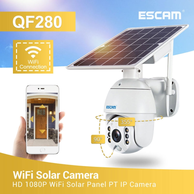 ESCAM QF280 Cámara IP PT Con Panel Solar WiFi 1080P