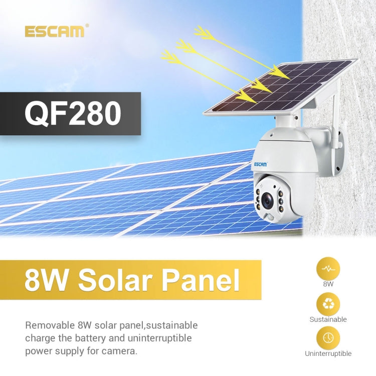 ESCAM QF280 Cámara IP PT Con Panel Solar WiFi 1080P