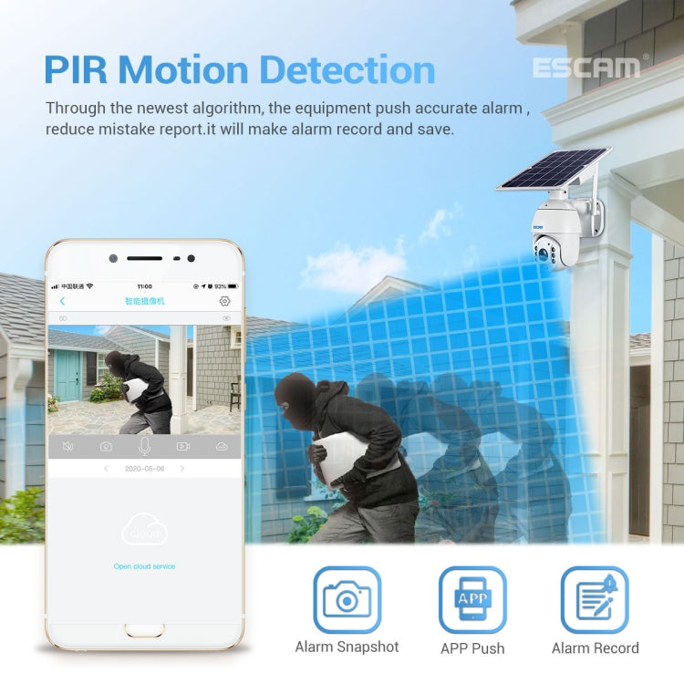 ESCAM QF480 Cámara IP PT 4G IP66 Con Panel Solar 1080P Exterior