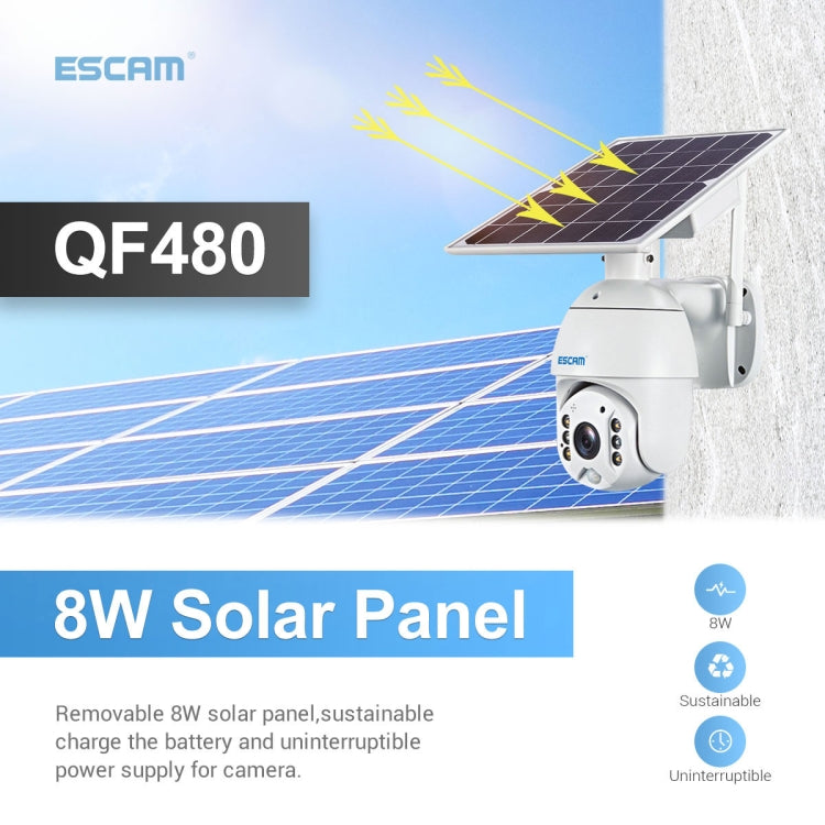 ESCAM QF480 Cámara IP PTZ 4G Con Panel Solar Visión Nocturna
