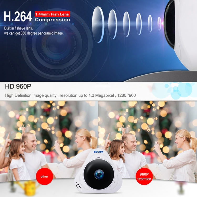 Escam Q8 Cámara IP WiFi 1.3MP Lente Ojo de Pez 360 Grados
