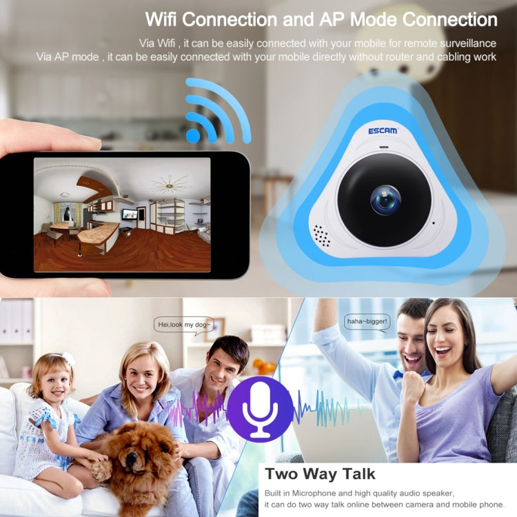Escam Q8 Cámara IP WiFi 1.3MP Lente Ojo de Pez 360 Grados