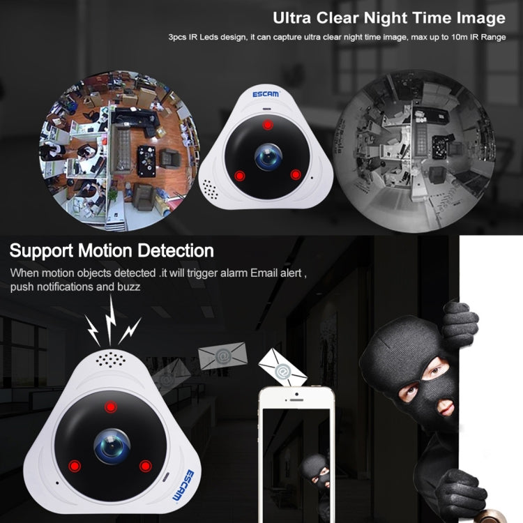 Escam Q8 Cámara IP WiFi 1.3MP Lente Ojo de Pez 360 Grados