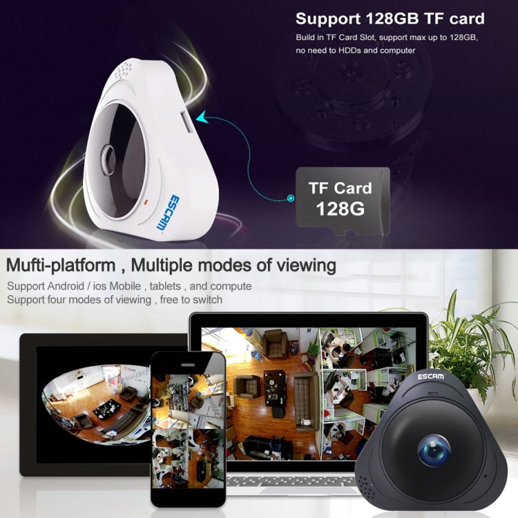 Escam Q8 Cámara IP WiFi 1.3MP Lente Ojo de Pez 360 Grados