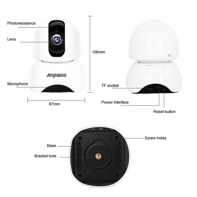 Anpwoo-YT003 Cámara 1080P WiFi Visión Nocturna 2MP UE