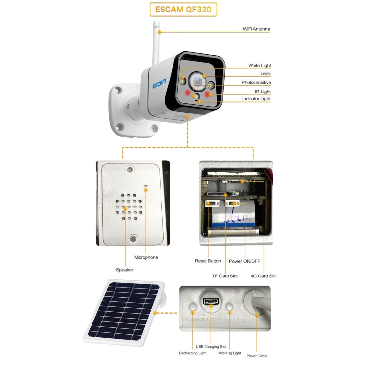 Escam QF320 Cámara IP Solar 4G Visión Nocturna PIR Exterior