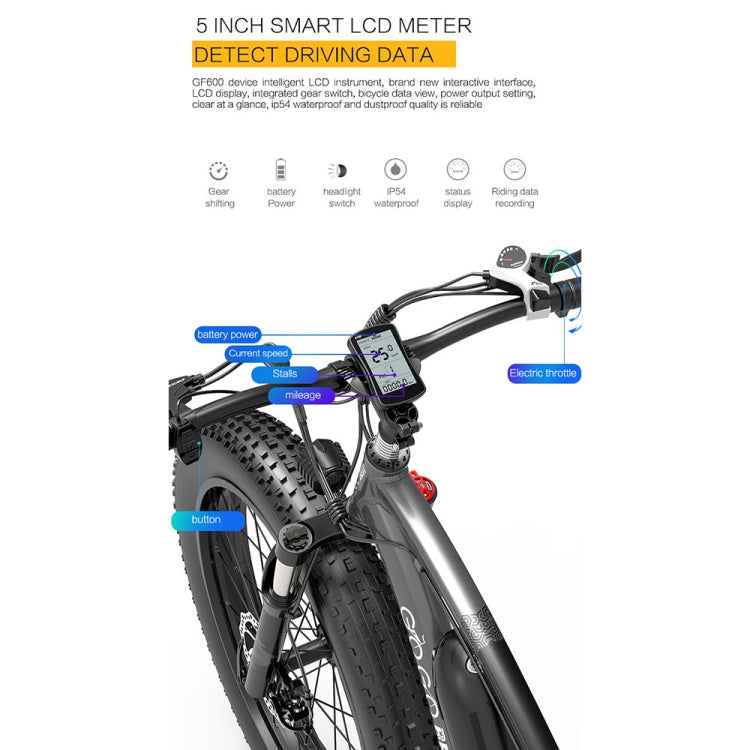 GOGOBEST GF600 Bicicleta eléctrica 1000W 26 pulgadas con enchufe UE negro gris