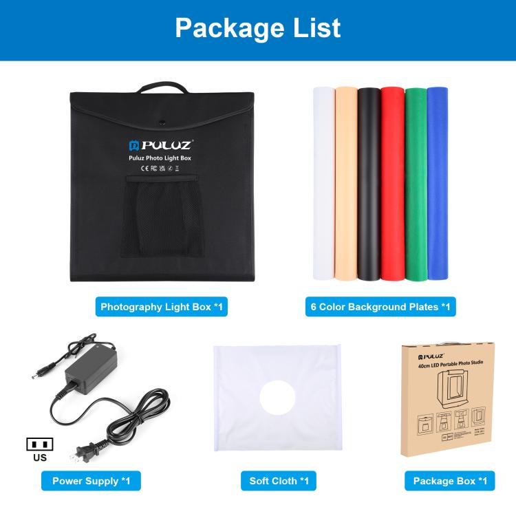 PULUZ 40cm Foldable Studio Kit Portátil Iluminación 5500K