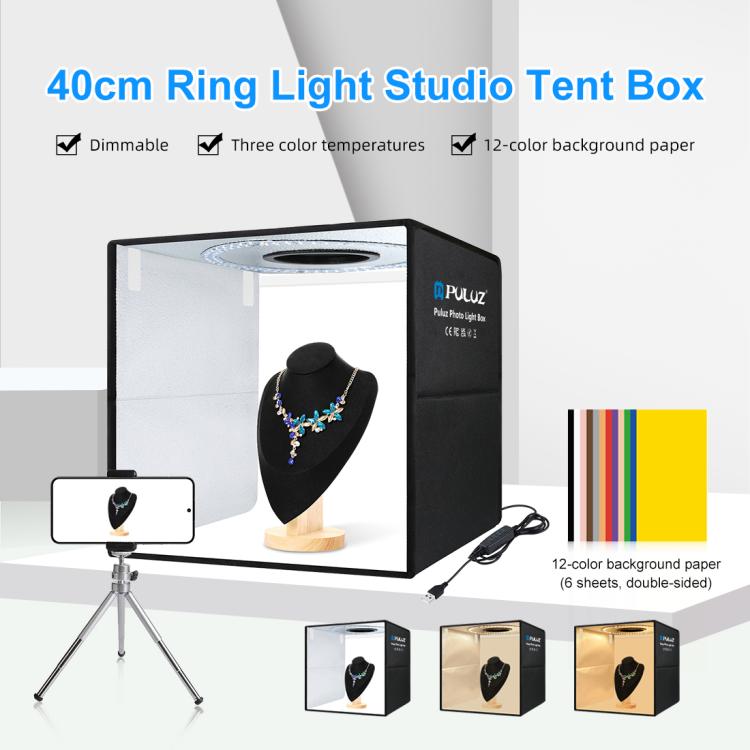 PULUZ Caja de Luz Fotográfica 40 cm Brillo Ajustable