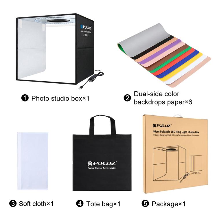 PULUZ Caja de Luz Fotográfica 40 cm Brillo Ajustable