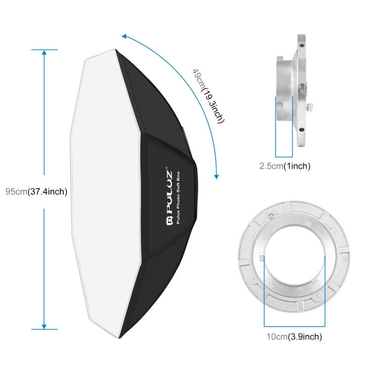 PULUZ 95cm Speedlite Softbox Octogonal Bowens Montaje Kit