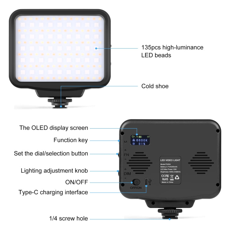 PULUZ Pocket 2500-9900K+RGB Luz LED Para Fotografía Portátil Batería 5200mAh
