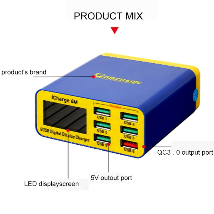 Icharge 6M QC3 Cargador Inteligente USB C LCD Enchufe UE