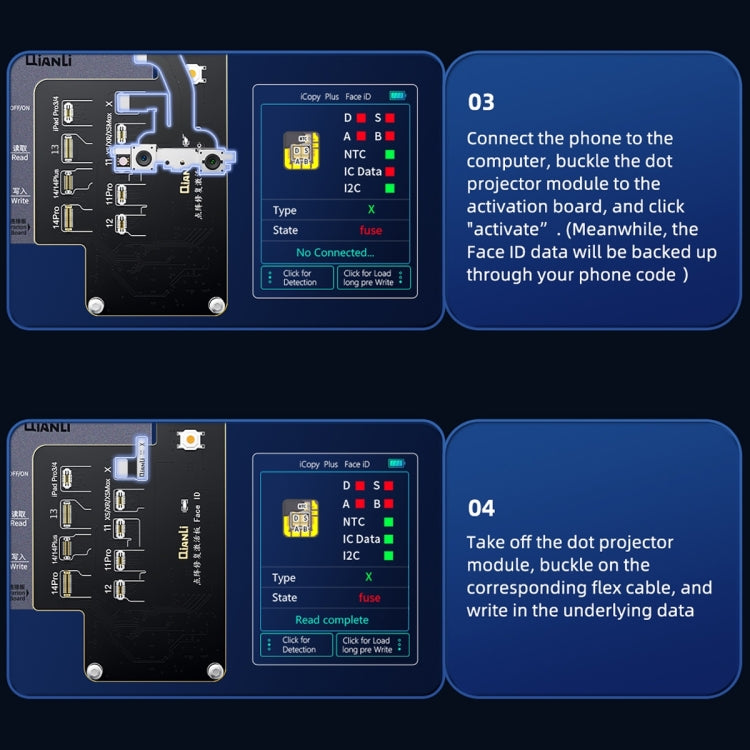 QianLi iCopy Plus Placa Activación Face ID para iPhone X14