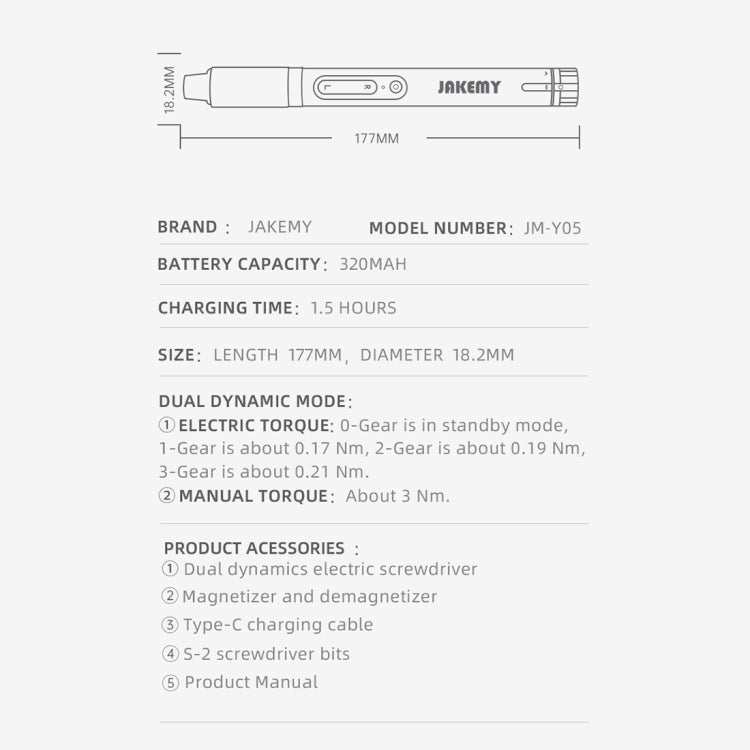 Jakemy JM-Y05 Destornillador Eléctrico 8 En 1 Carga Rápida