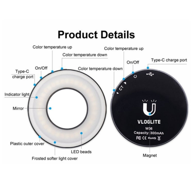 VLOGLITE W36 Mini LED Luz De Relleno Magnética Para Selfies