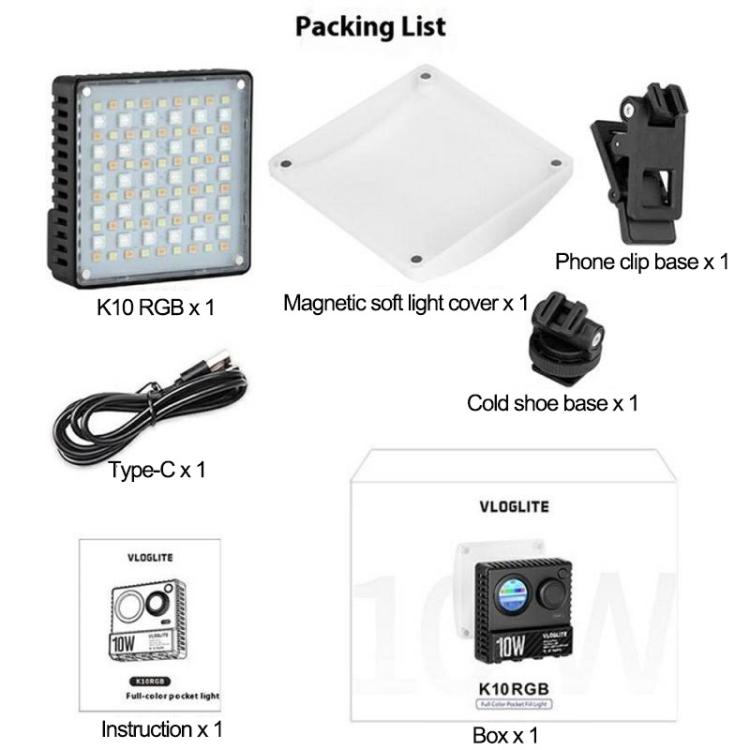 VLOGLITE K10RGB Luz Cámara LED 20 Modos Dinámicos Portátil