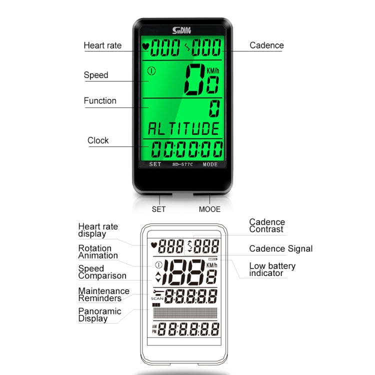 SUNDING SD-577C ordenador de ciclismo retroiluminación LCD impermeable cronómetro inalámbrico MTB bicicleta odómetro cronómetro velocímetro de bicicleta