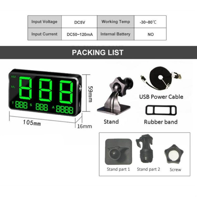 Kingneed C80 HUD Pantalla Frontal Coche GPS Alarma Velocidad