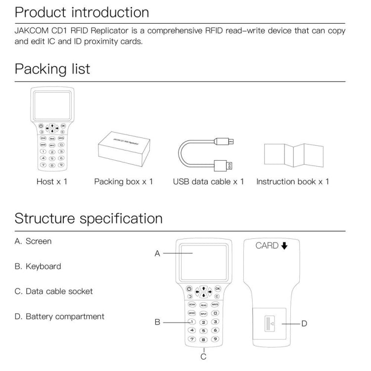 JAKCOM CD1 Lector de Tarjetas Proximidad Copia ICID