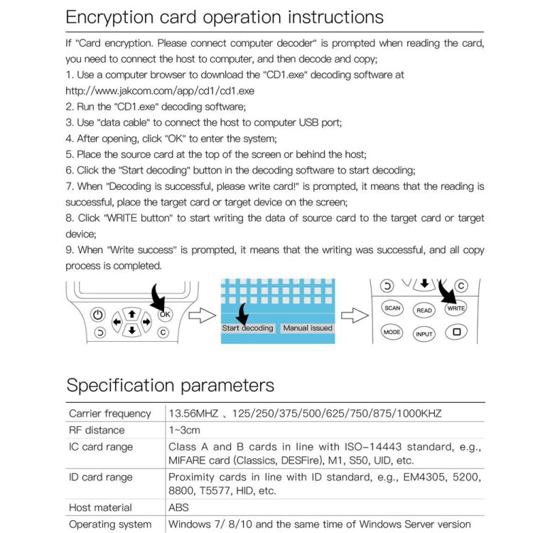 JAKCOM CD1 Lector de Tarjetas Proximidad Copia ICID