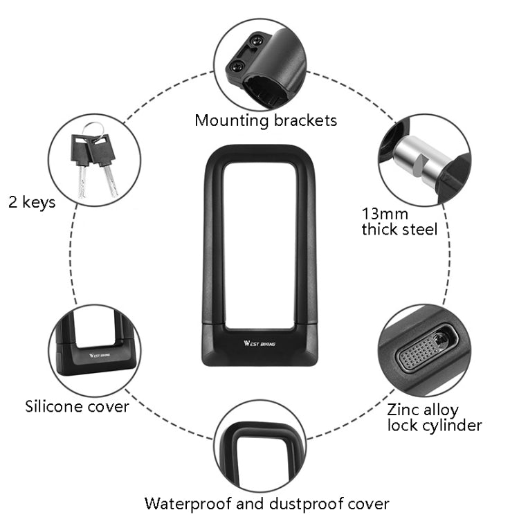 West Biking Cerradura U Silicona Impermeable para Bicicleta