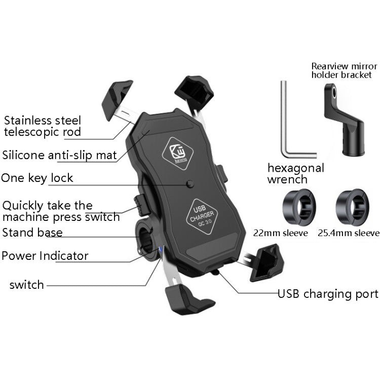 Kewig QC3.0 Soporte Móvil Para Motocicleta Carga Rápida