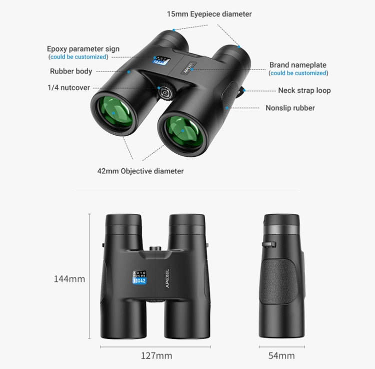 APEXEL 10x42 Binoculares Autoenfoque Portátiles Para Observación de Campo
