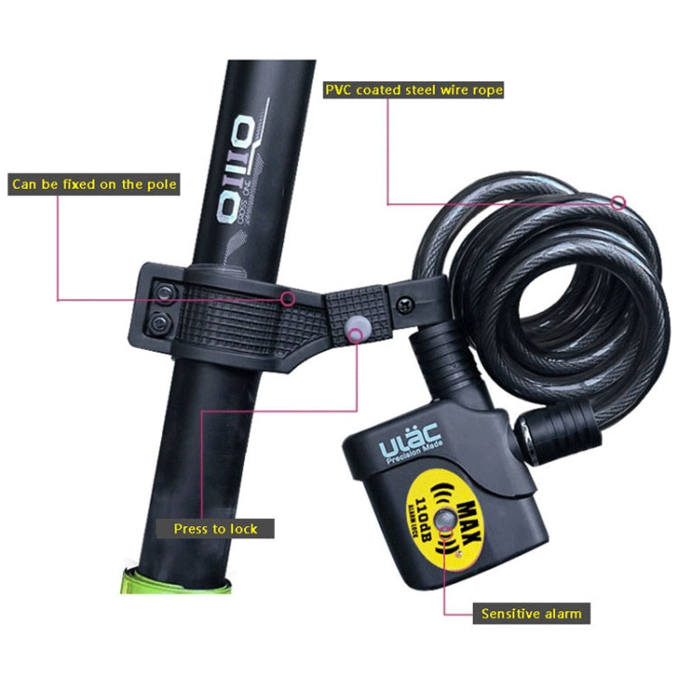 ULAC AL3P Candado De Cable De Alarma110dB Para Bicicleta