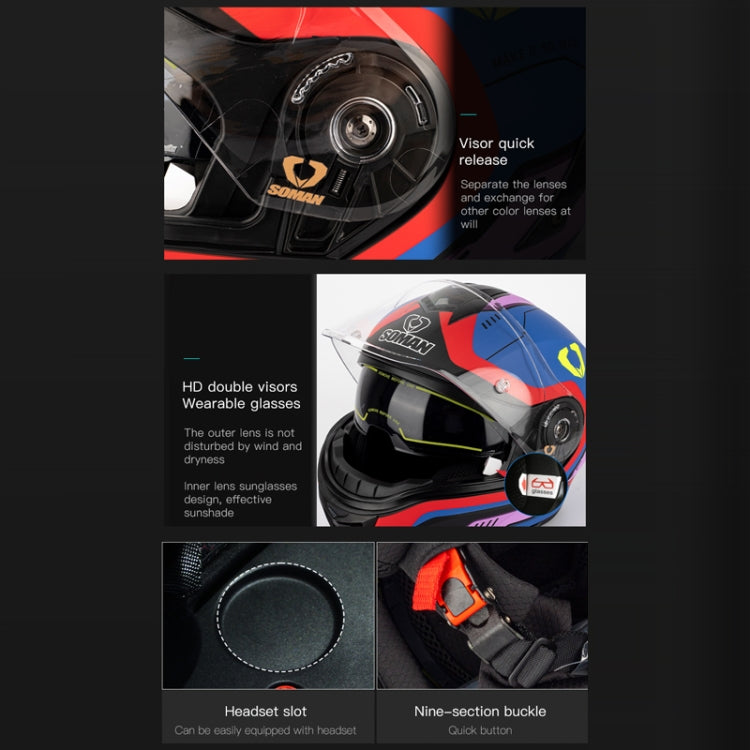 SOMAN Racing Casco Moto Seguridad Doble Lente Supremo