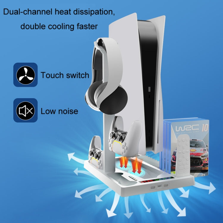 Iplay PS5 Ventilador de 9 Aspas Base Cargador con Estante de Discos