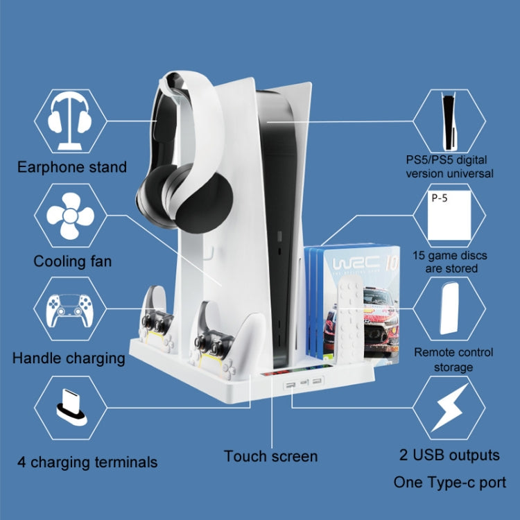 Iplay PS5 Ventilador de 9 Aspas Base Cargador con Estante de Discos