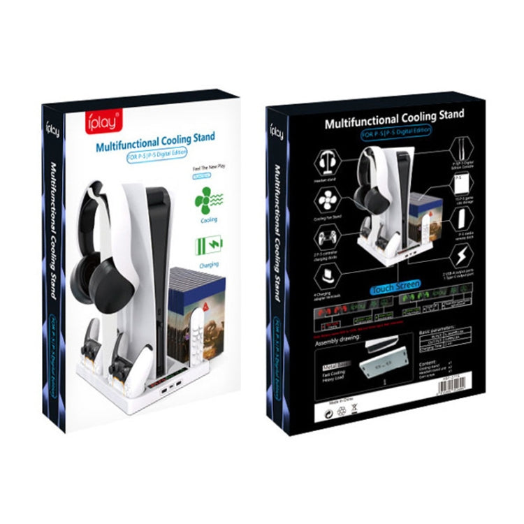 Iplay PS5 Ventilador de 9 Aspas Base Cargador con Estante de Discos