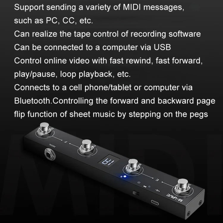 M-VAVE Controlador MIDI Bluetooth Pedal Page Turner Para Instrumentos Musicales