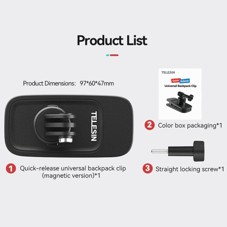 TELESIN Clip Magnético Universal Mochila Liberación Rápida
