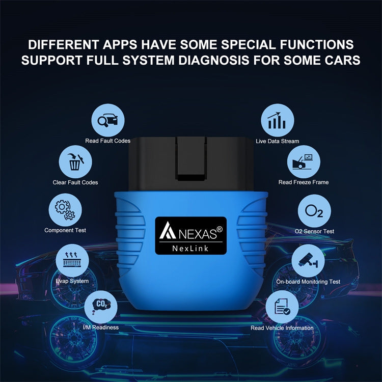 Nexas OBD2 Bluetooth 5.0 Escáner IOS Android Monitoreo Real