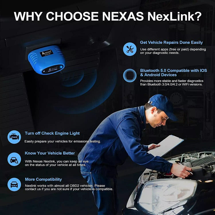 Nexas OBD2 Bluetooth 5.0 Escáner IOS Android Monitoreo Real
